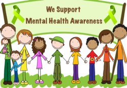 Group of people with a sign saying We support Mental Health Awareness
